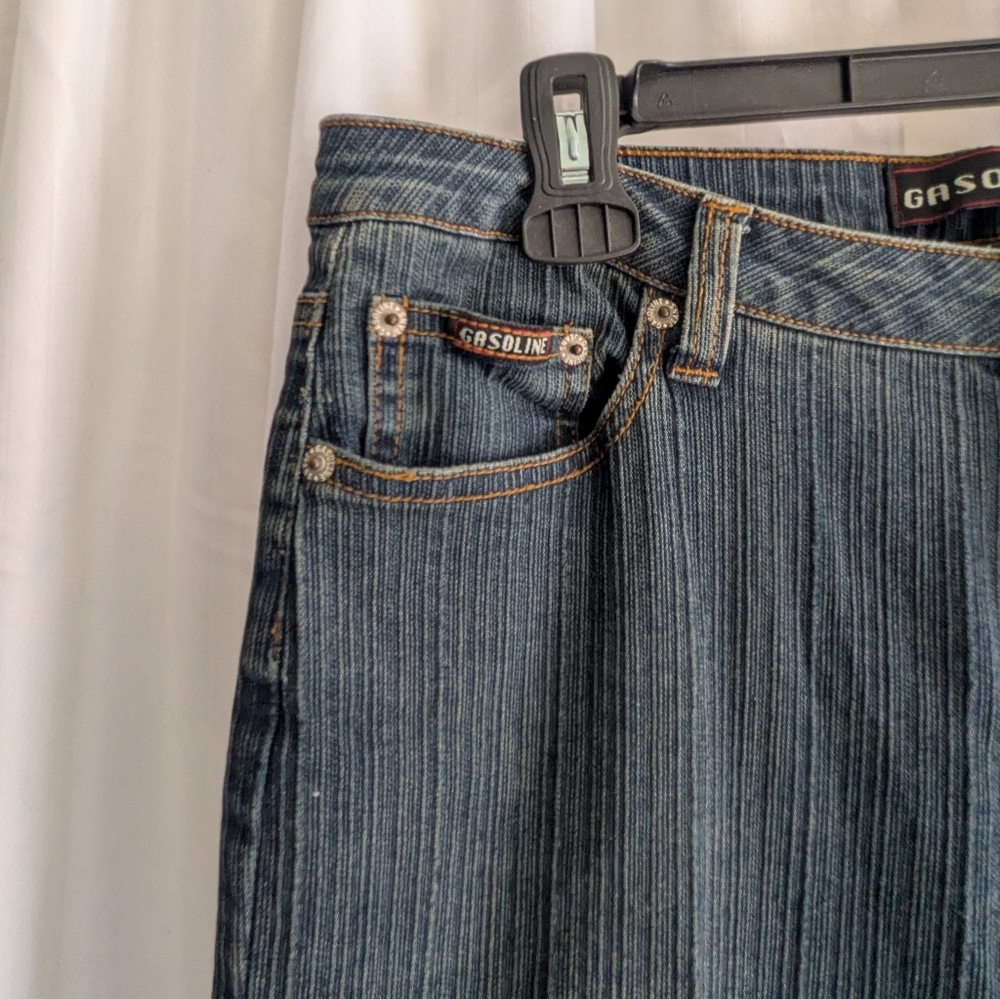 Gasoline Stretch Denim Jeans Mid-Rise Flare Pants Size 12 Bohemian Festival - Picture 4 of 15